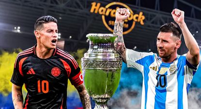 James Rodríguez de la selección de Colombia y Lionel Messi de la selección de Argentina
