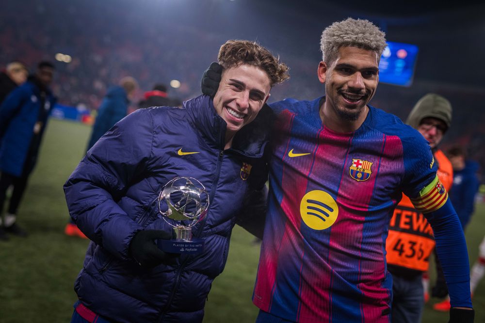 La alegría de Ronald Araujo junto a Fermín