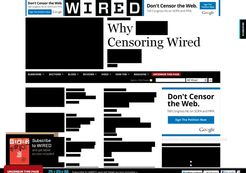 La revista Wired censuró sus contenidos como forma de protesta