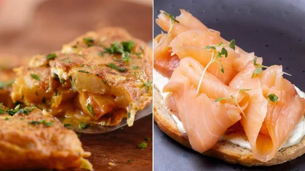 Dos platos típicos españoles: tortilla y torrada