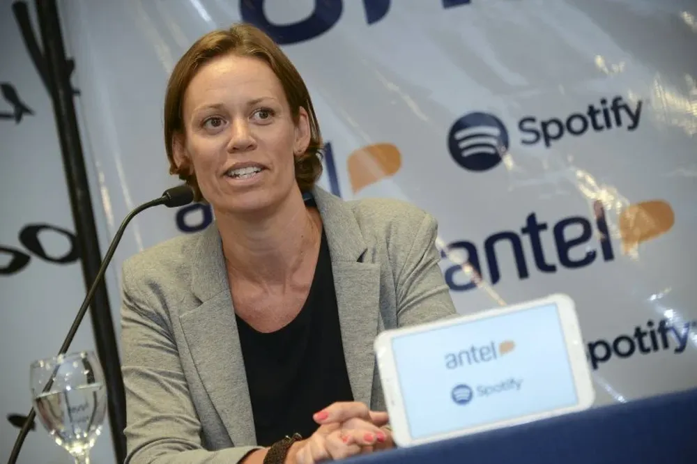 Mia Nygren, ayer, en la presentación del acuerdo entre Spotify y Antel.