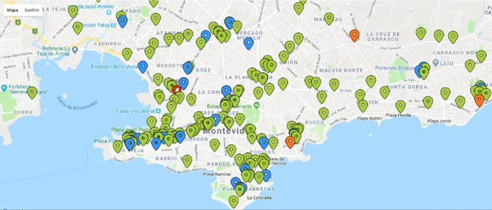 Ubicación de cajeros automáticos de Banred en parte de Montevideo