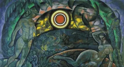 Adán y Eva (1912), de Wladimir Baranoff-Rpssiné en la exposición En el ojo del huracán. Vanguardia en Ucrania, 1900-1930, en el Museo Thyssen