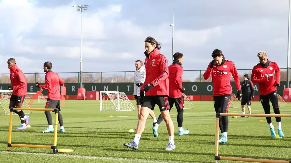 Cavani en el entrenamiento del Manchester