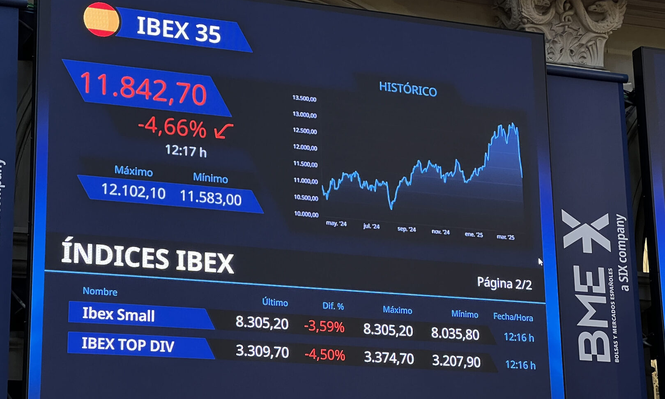 Panel del Ibex35 de la Bolsa de Madrid