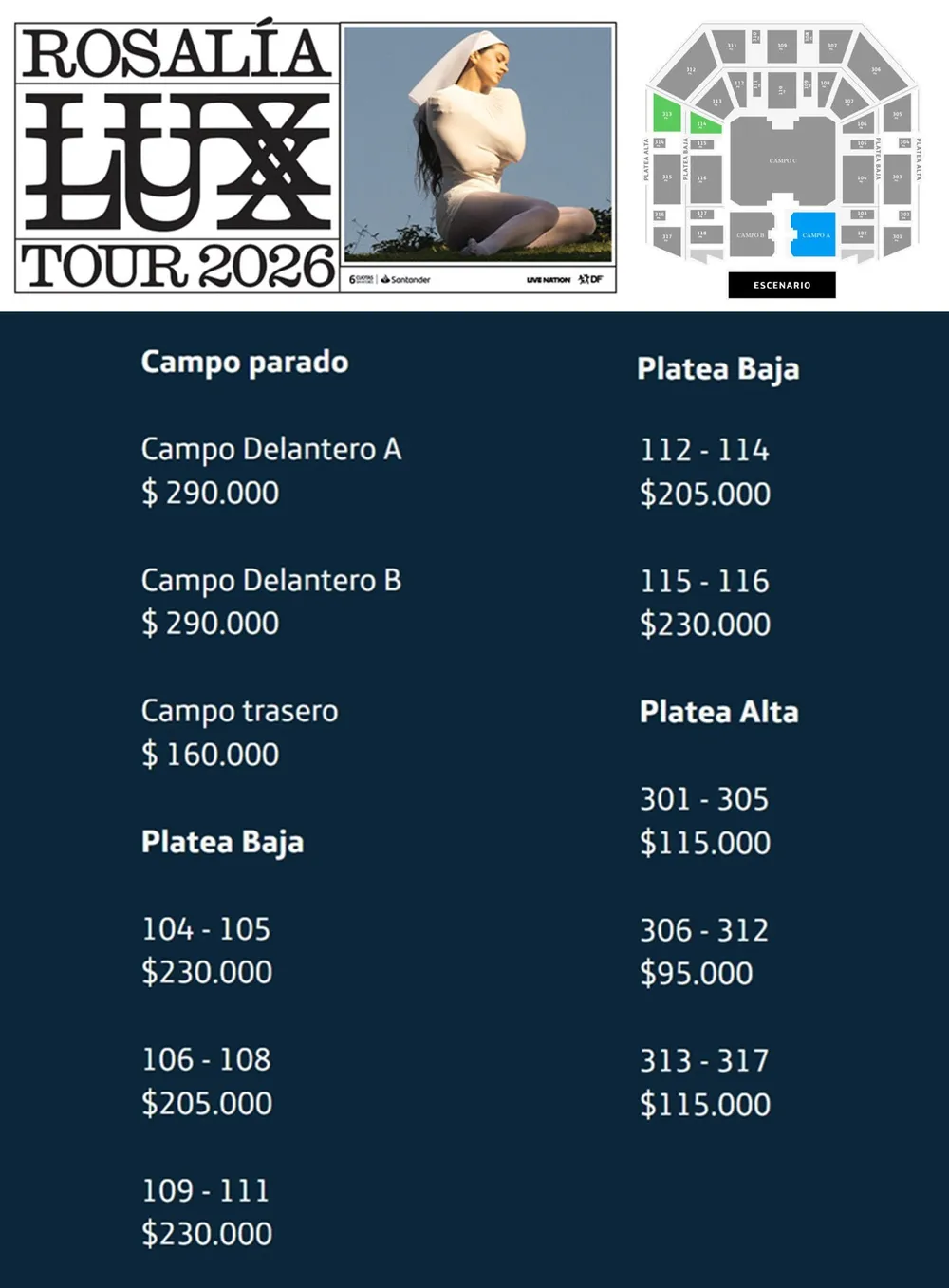 Rosalía en Argentina | Precios de las entradas para el LUX Tour 2026