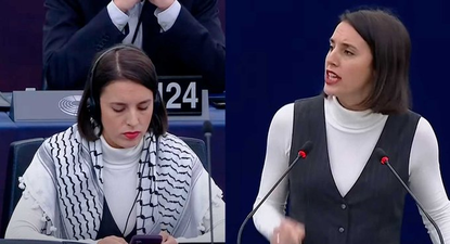 Obligan a Irene Montero a sacarse un pañuelo palestino para poder intervenir en la Eurocámara, donde atacó a Israel