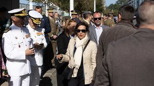 La ministra de Defensa, Margarita Robles, llega a los actos por el Día de las Fuerzas Armadas en Gijón, Asturias