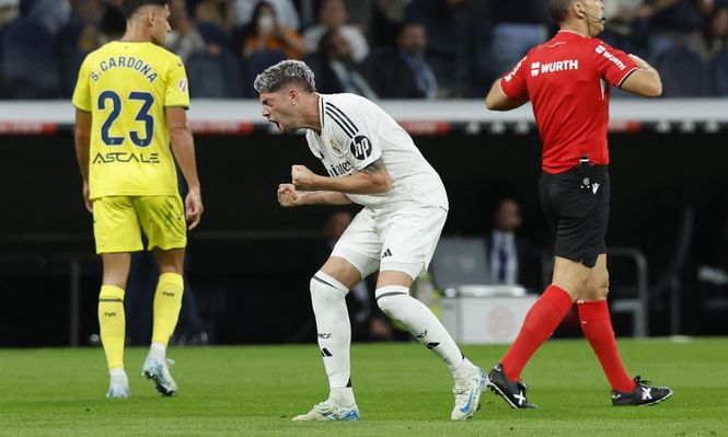Festejo de Federico Valverde de Real Madrid ante Villarreal