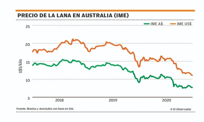 Valor de la lana en Australia cayó 35,7% en la última zafra