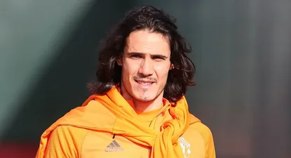 Edinson Cavani en la práctica de Manchester United de este martes