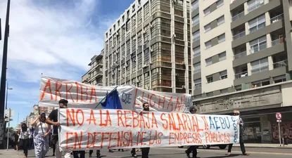 Los trabajadores bancarios se manifestaron este martes por 18 de julio.