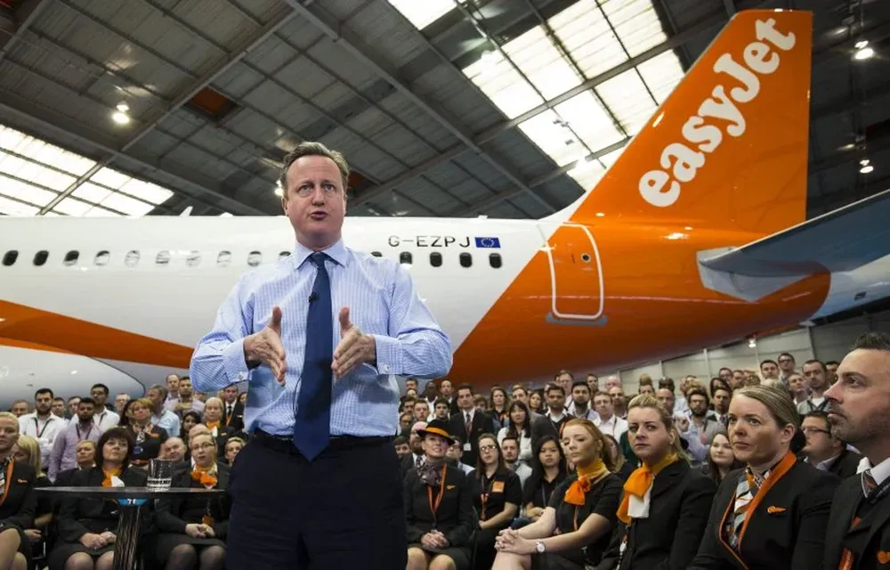 David Cameron dando un discurso en Londres.