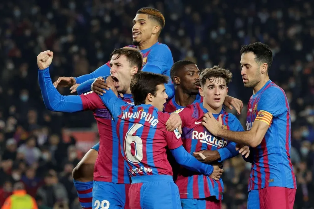 El festejo del tercer gol de Barcelona