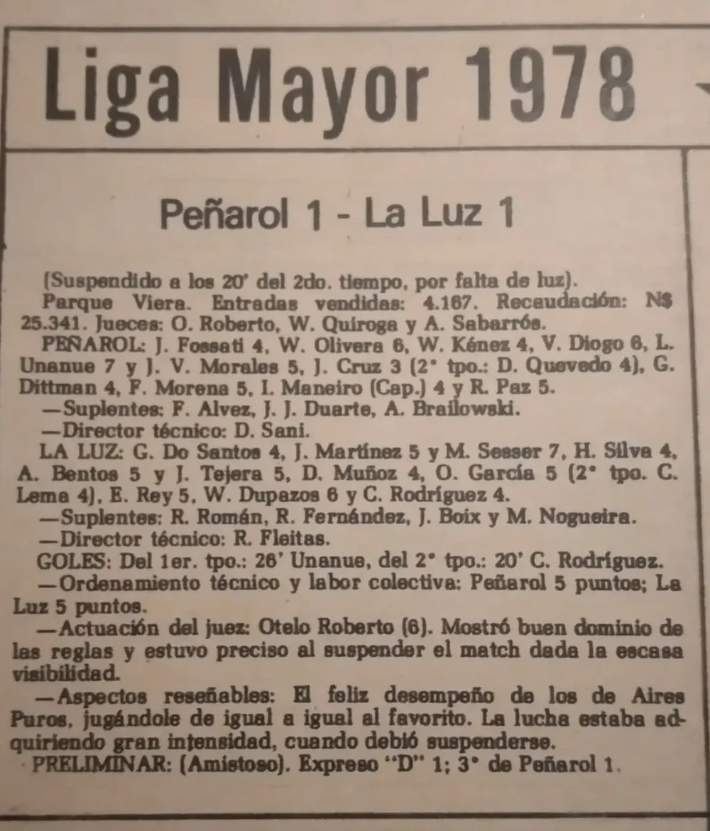 La Luz-Peñarol, 1978