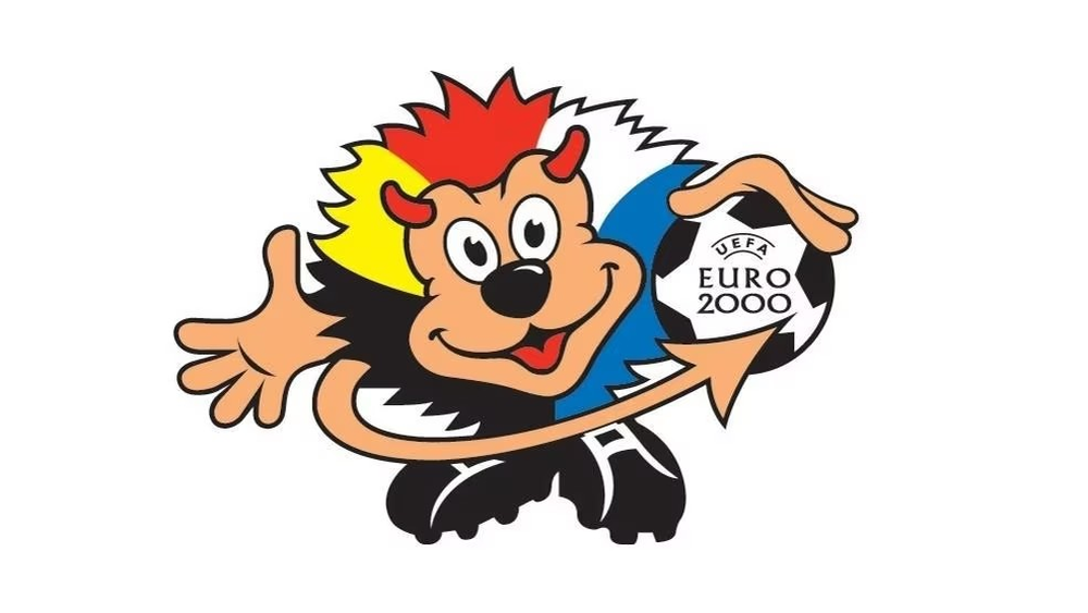 Benelucky (Bélgica-Holanda): la mascota de la Eurocopa 2000, un león con cuernos de diablo, combina los símbolos de Bélgica y Holanda, reflejando la dualidad y la suerte en la Eurocopa 2000.