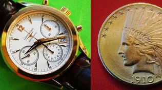 Un reloj Longines de oro de 18 quilates y una moneda de oro del año 1910