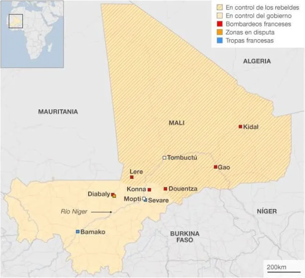 Mapa del conflicto en África Occidental