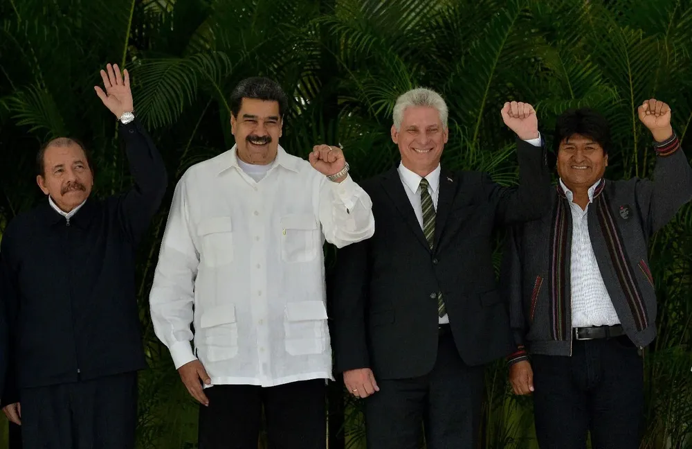 Los presidentes de Nicaragua, Daniel Ortega; Venezuela, Nicolás Maduro; Cuba, Miguel Díaz-Canel; y Bolivia, Evo Morales, este viernes en La Habana