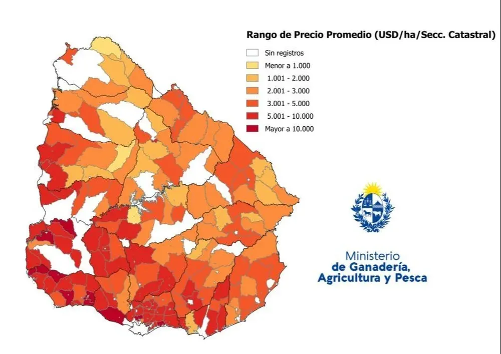 Compraventa de tierras: indicador US$/ha por sección catastral.