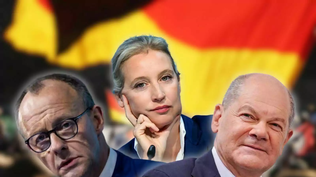 Friedrich Merz, ganador de las elecciones en Alemania, junto a Olaf Scholz y a Alice Weidel.