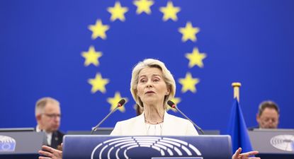 La presidenta de la Comisión Europea, Ursula von der Leyen, durante el Debate sobre el Estado de la Unión (SOTEU) ante el pleno del Parlamento Europeo. &nbsp;