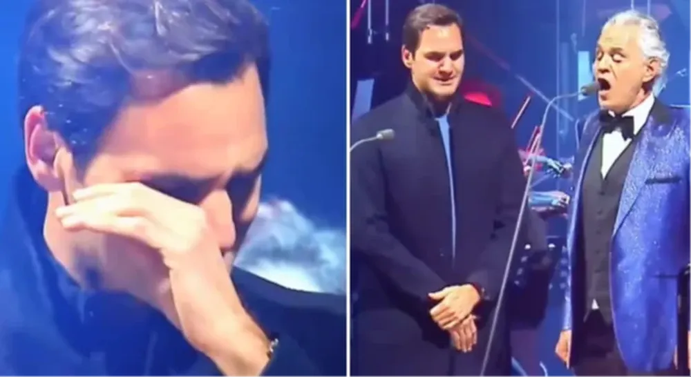 Federer emocionado junto a Andrea Bocelli