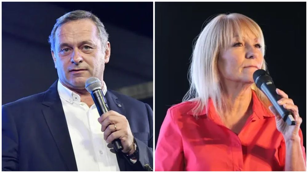 Los precandidatos presidenciales Álvaro Delgado y Carolina Cosse