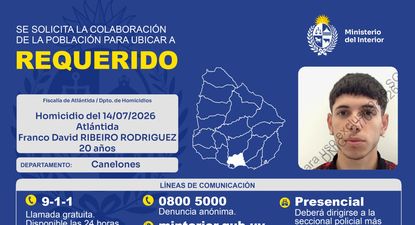 Franco David Ribeiro Rodríguez, de 20 años, está requerido por el asesinato de una mujer de 27 años en Estación Atlántida