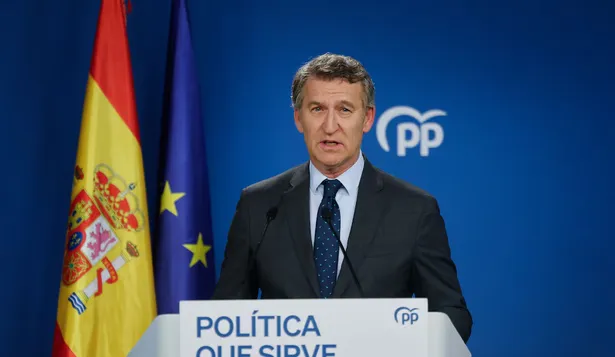 Núñez Feijóo en la comparecencia en la sede del PP en Madrid