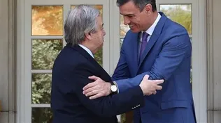 Pedro Sánchez recibe a Antonio Guterres en el Palacio de la Moncloa