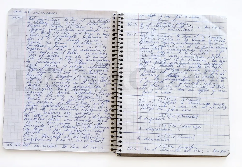 Uno de los cuadernos del ex chofer Oscar Centeno