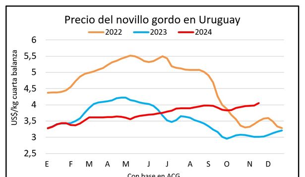 Novillos: categoría con precios firmes, incluso arriba de los US$ 4 el kilo en cuarta balanza.