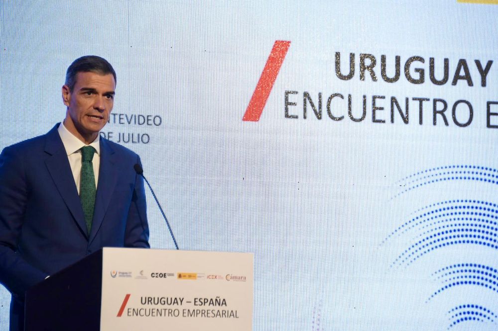 Pedro Sánchez durante el Encuentro empresarial Uruguay - España