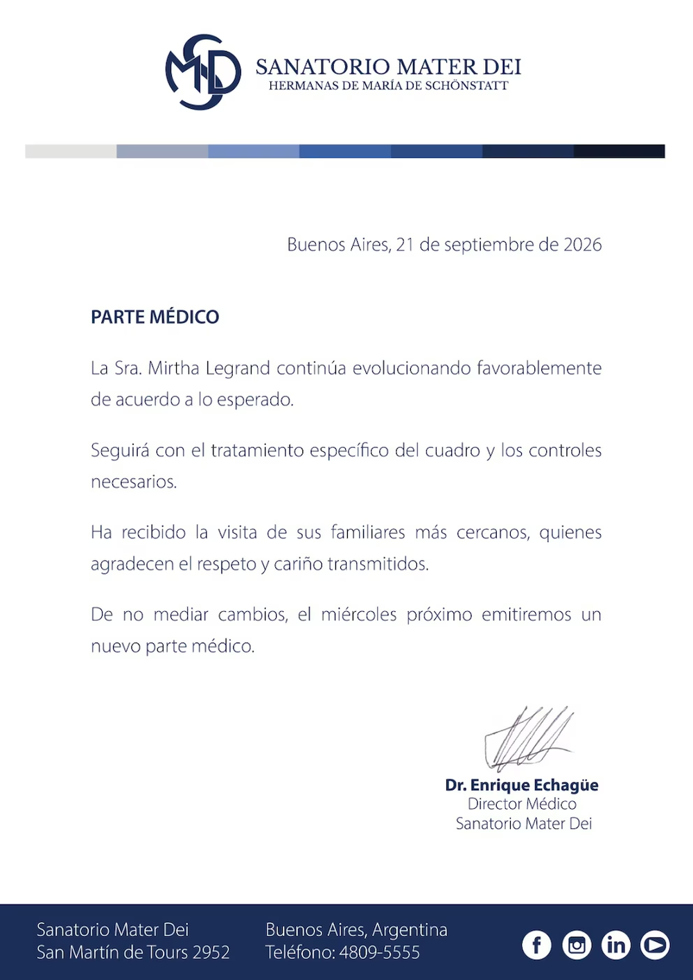 Parte médico de Mirtha Legrand