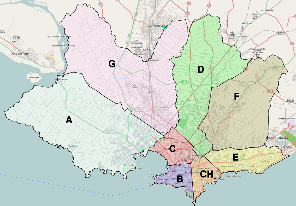 Mapa de Montevideo con sus municipios