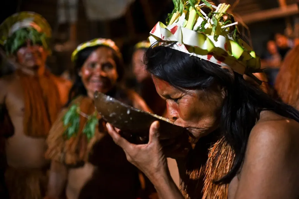 Una mujer indígena del pueblo Yagua , en Santa Sofía, departamento colombiano de Amazonas
