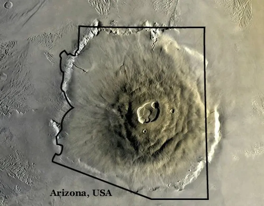 El Olympus Mons comparado con el estado de Arizona