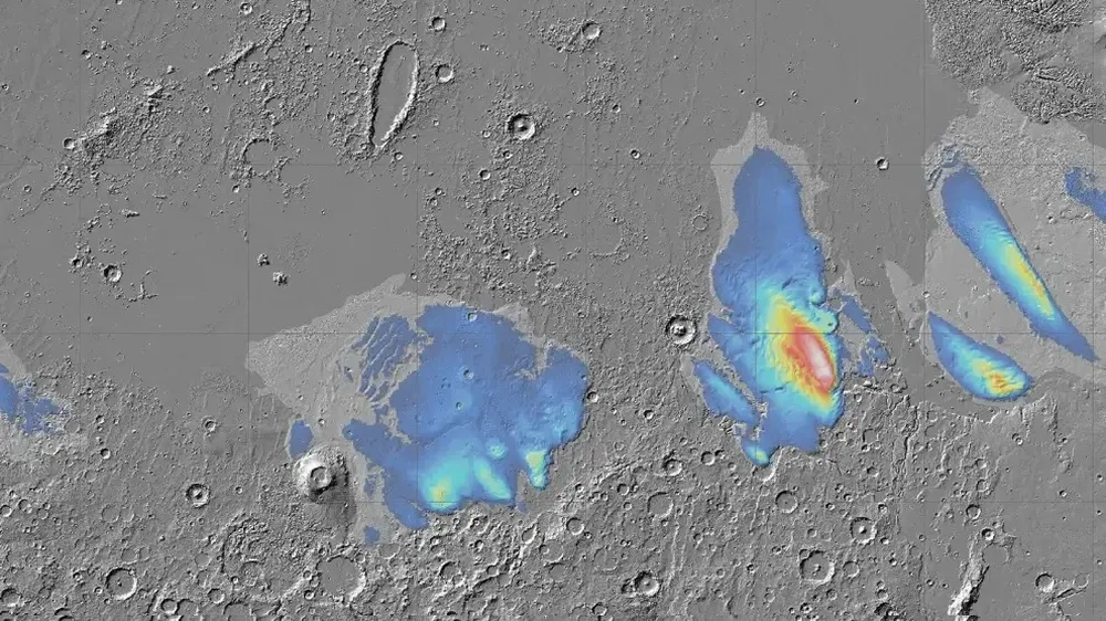 Mapa de las potenciales capas de hielo de Marte