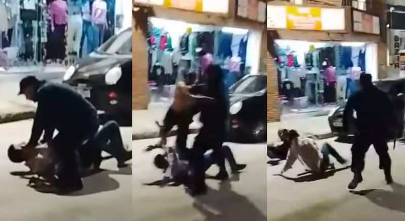 Un policía redujo a dos hombres en plena pelea callejera, fue ovacionado y el video se viralizó en redes