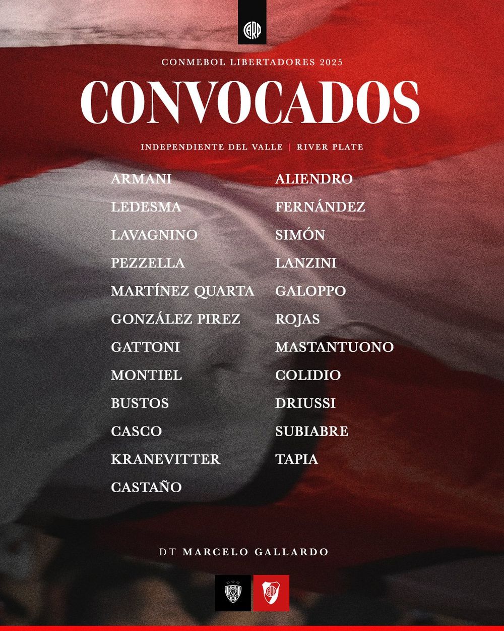 Los convocados de River Plate.