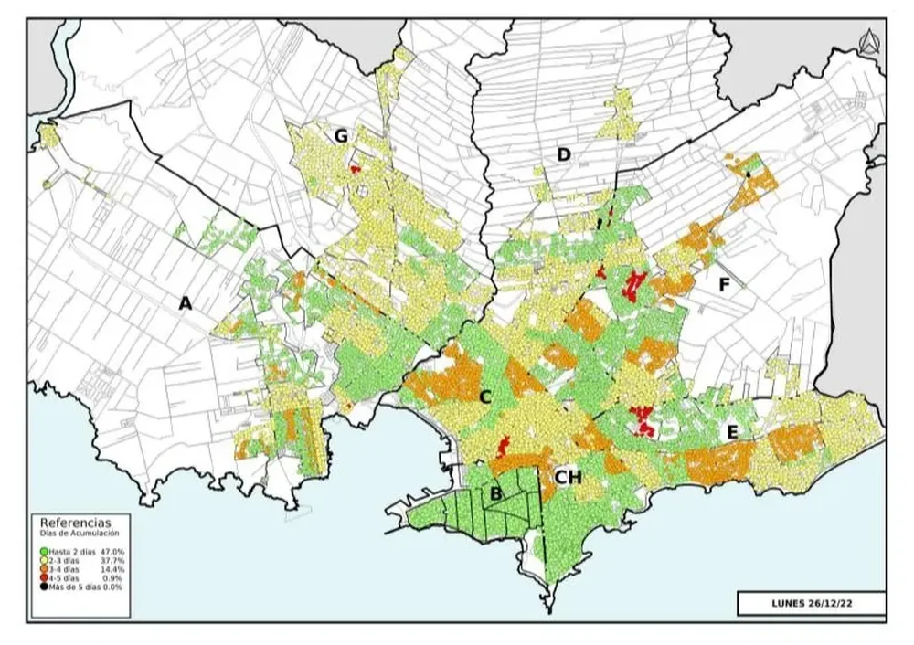 Mapa de calor del levante de contenedores en Montevideo