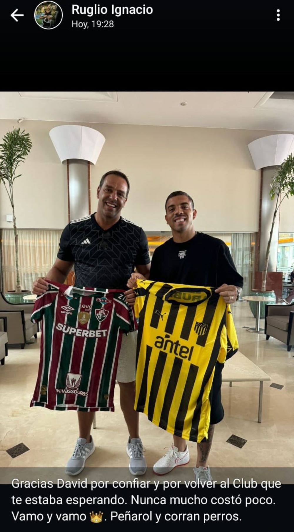 El posteo del presidente de Peñarol, Ignacio Ruglio, por la llegada de David Terans al club El posteo del presidente de Peñarol, Ignacio Ruglio, por la llegada de David Terans al club
