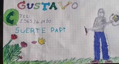 el dibujo de una nina de nueve anos que ayudo a su padre a conseguir trabajo: suerte papi
