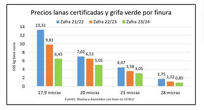 Los precios de las lanas en Uruguay cayeron entre 15% y 34% en la zafra ovina pasada