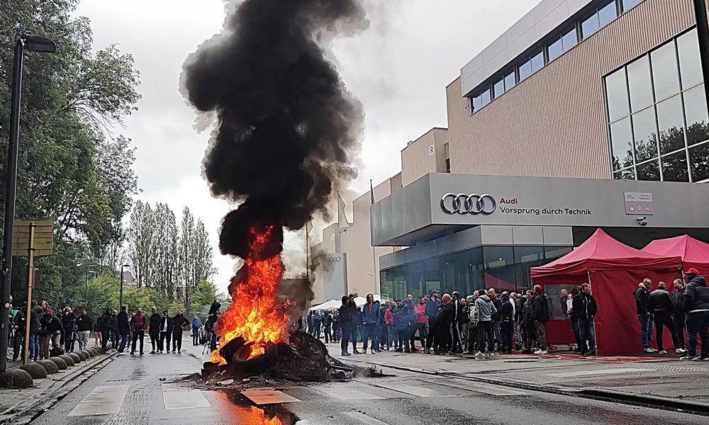 Manifestación frente a la planta de Audi en Bruselas-