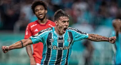 Felipe Carballo y su festejo de gol en el clásico ante Internacional del año pasado