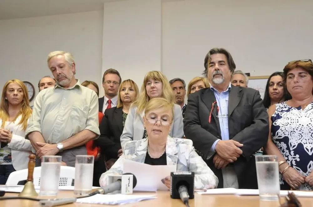 Los fiscales en conferencia de prensa, encabezada por Domenech. 