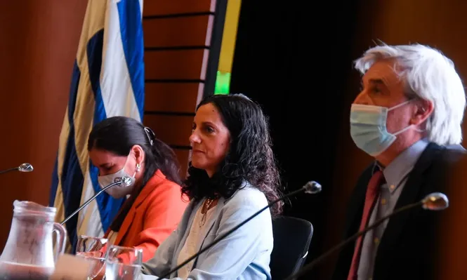 Las autoridades del Ministerio de Economía en la conferencia de hoy