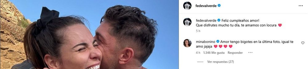 Federico Valverde saludó a su esposa, Mina Bonino, por su cumpleaños, y esta le respondió con una broma Federico Valverde saludó a su esposa, Mina Bonino, por su cumpleaños, y esta le respondió con una broma